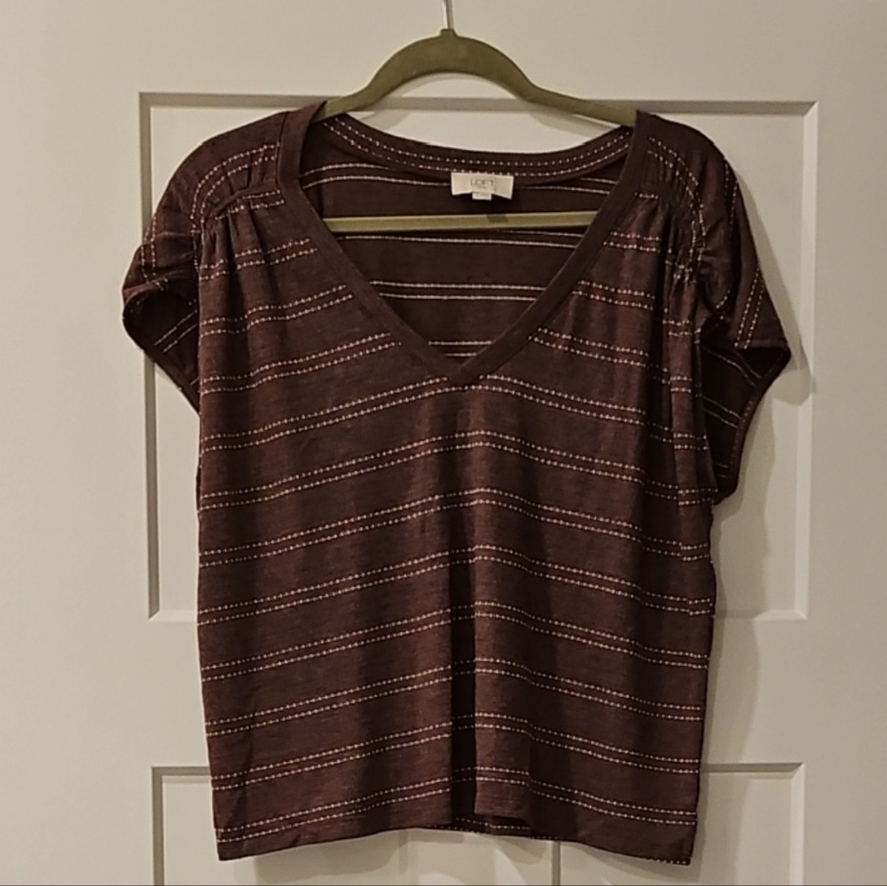 LOFT Brown Short Sleeve Striped Tee